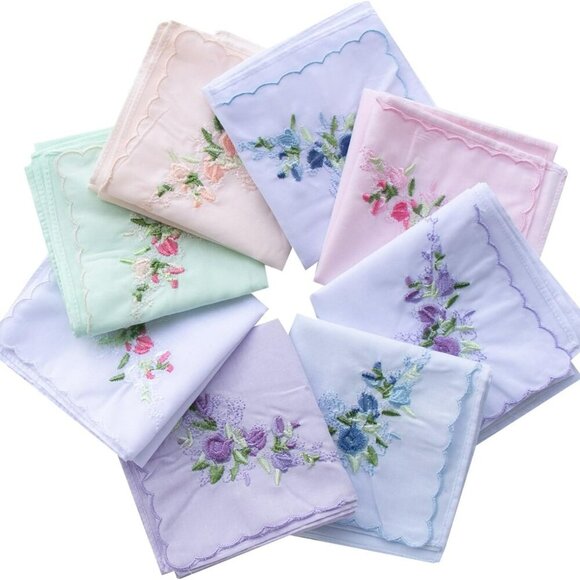 Other - Vintage Floral Cotton Embroidered Ladies Handkerchiefs Pack